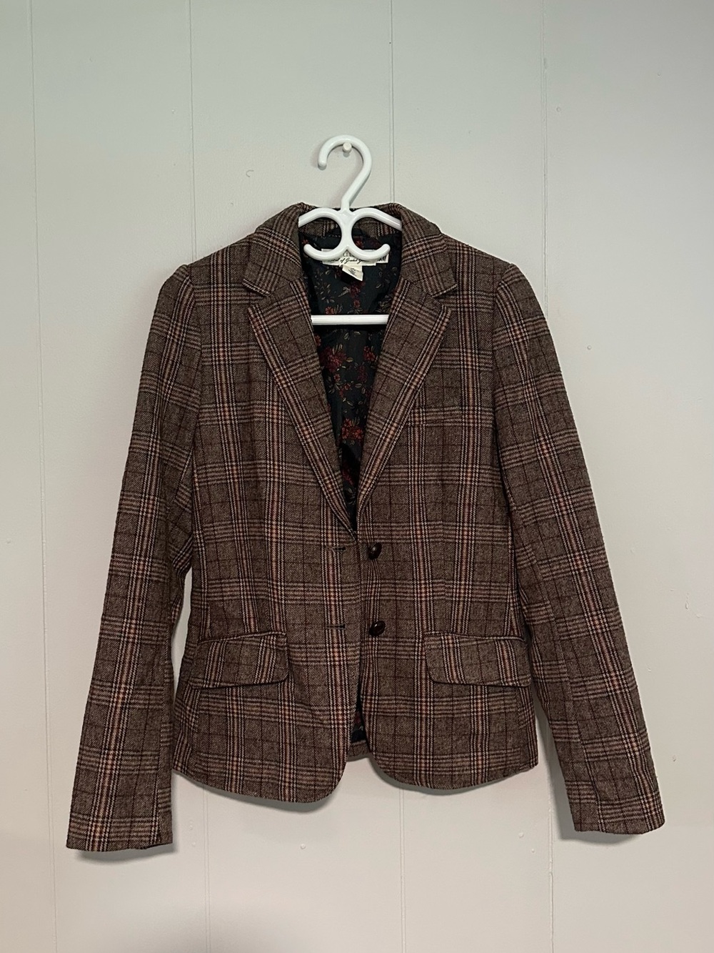 H&M Brown Plaid Tailored Blazer Jacket